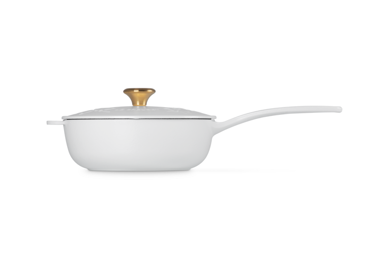 Le Creuset Casserole en Fonte - Bouton Doré - Houx Noël - Blanc - ø 21 cm / 2 Litre