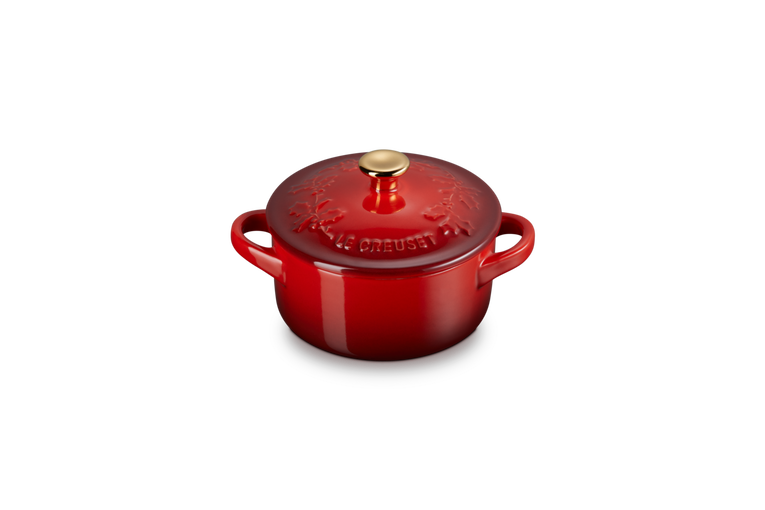 Le Creuset Mini Cocotte/Rôtissoire - Holly Christmas - Rouge Cerise - ø 10 cm