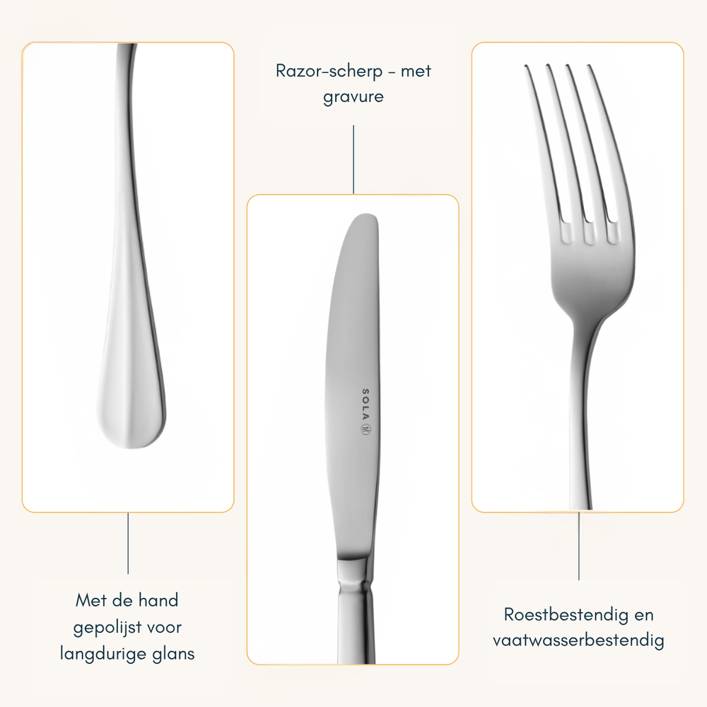 Sola Bestekset Hollands Glad - 18/10 RVS  - 100 delig / 12 personen