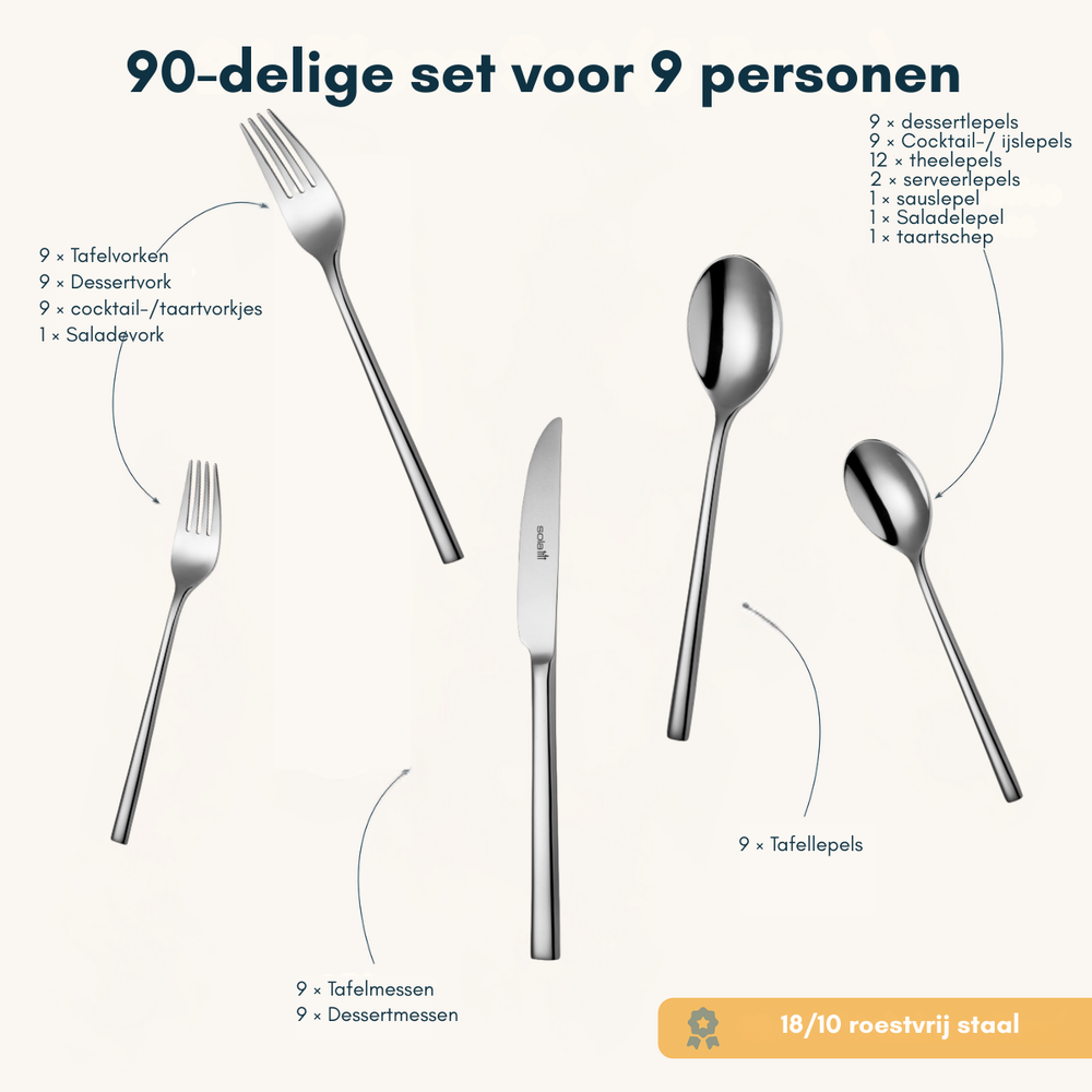 Sola Bestekset Montreux - 18/10 RVS - 90 delig / 9 personen