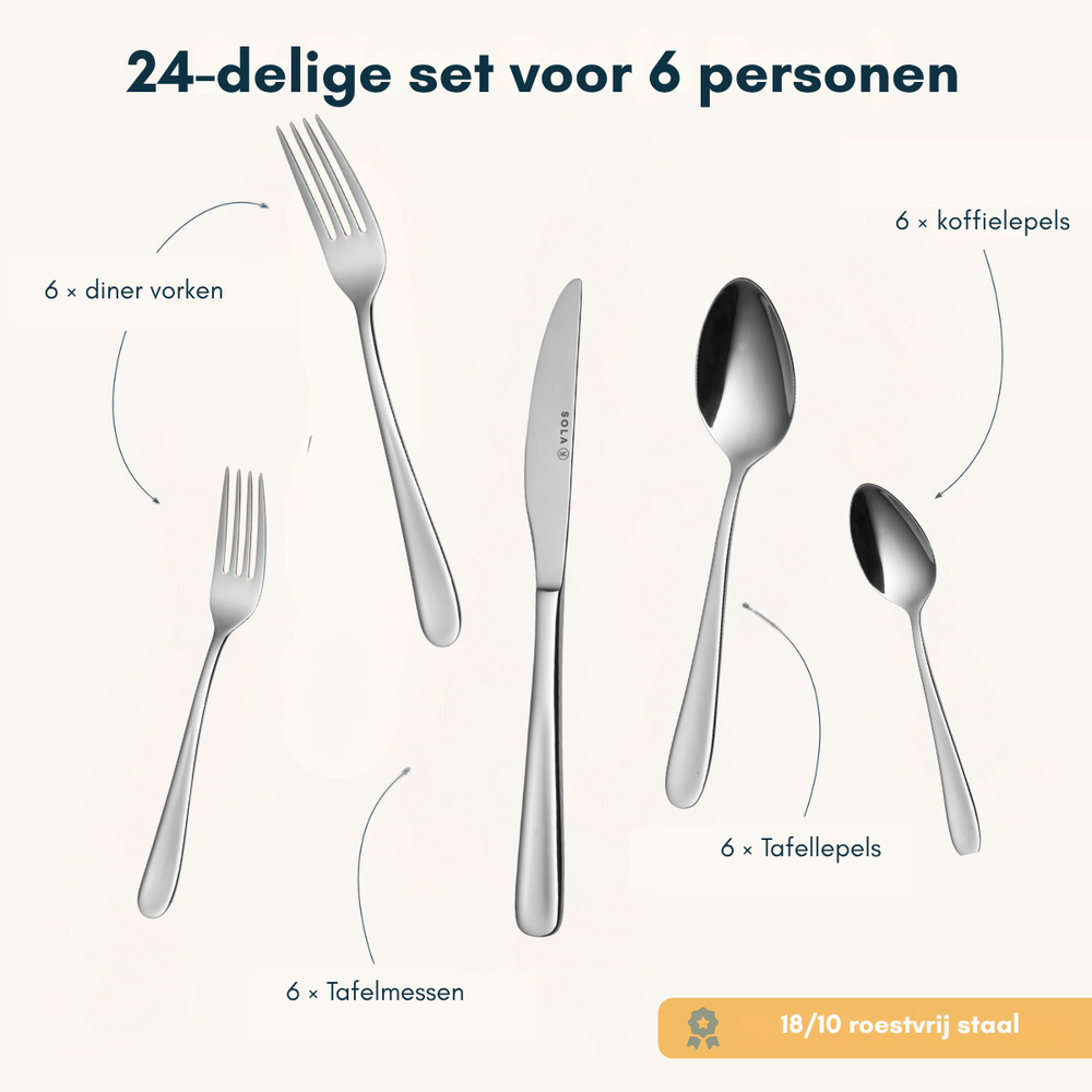 Sola Bestekset Florence - 18/10 RVS - 24 delig / 6 personen