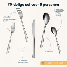 Sola Bestekset Lotus - 18/10 RVS - 70 delig / 8 personen