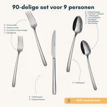 Sola Bestekset Donau - 18/10 RVS - 90 delig / 9 personen