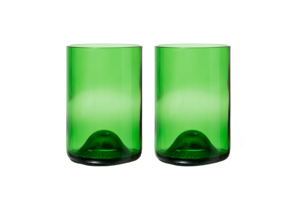 Rebottled Waterglazen - Groen - 330 ml - 2 stuks - gemaakt van gerecyclede wijnflessen