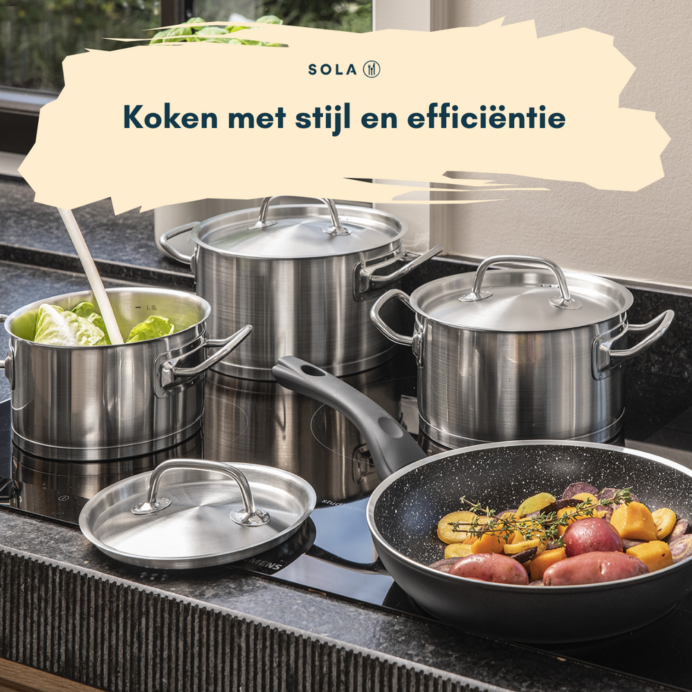 Sola Pannenset Profiline Deluxe - RVS - Kookpan ø 16, 18, 20 cm & Steelpan ø 16 cm - Inductie geschikt - 4 Delig