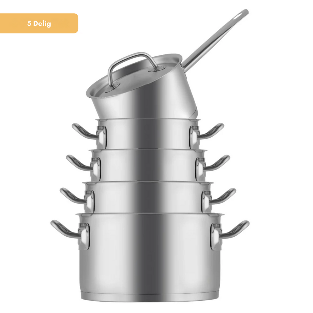 Sola Pannenset Profiline Deluxe - RVS - Kookpan ø 16, 18, 20, 24 cm & Steelpan ø 16 cm - Inductie geschikt - 5 Delig