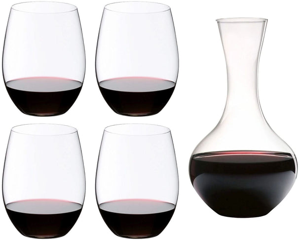 Riedel Rode Wijnglazenset O Wine - 4 stuks met Decanteerkaraf Syrah