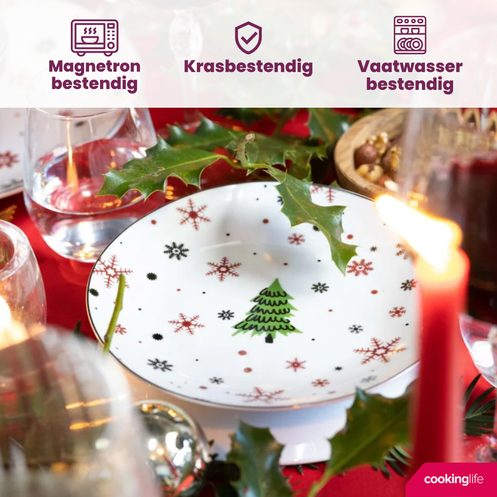 Cookinglife Serviesset - Kerstservies - Porselein - Rood 18-delig / 6 personen