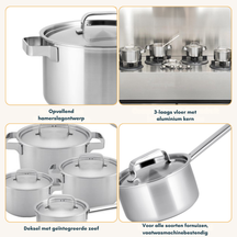 Sola Pannenset Ruby - RVS - Kookpan ø 16, 18, 20, 24 cm & Steelpan ø 16 cm - Inductie geschikt - 5 Delig