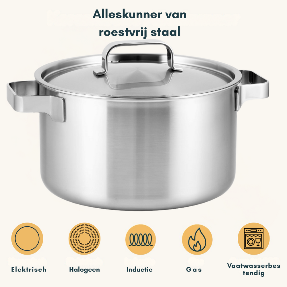 Sola Pannenset Ruby - RVS - Kookpan ø 16, 18, 20, 24 cm & Steelpan ø 16 cm - Inductie geschikt - 5 Delig