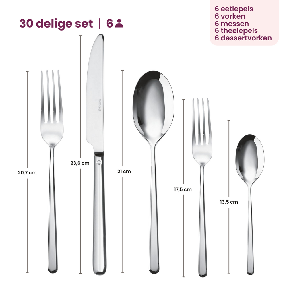 Sambonet Bestekset Linear - Zwart - 30 delig / 6 personen