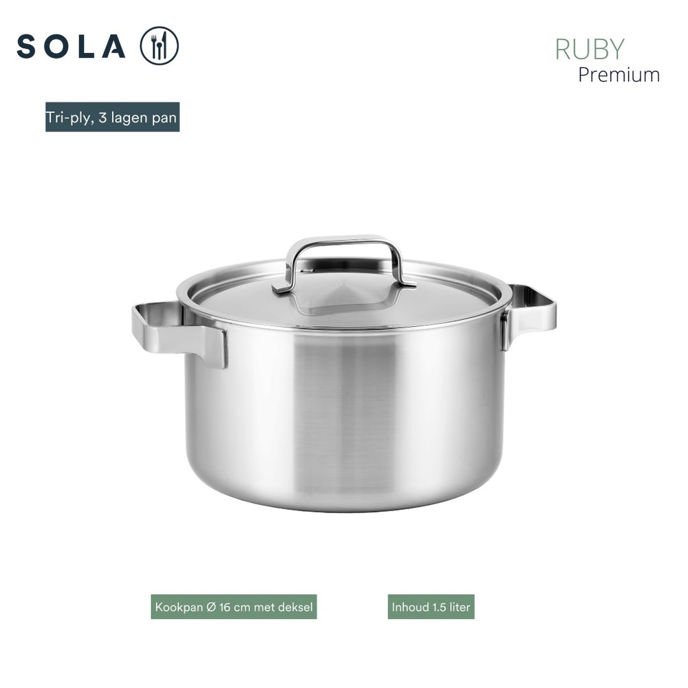 Sola Pannenset Ruby (Kookpan ø 16, 18, & 20 cm, Steelpan ø 16 cm) - Inductie geschikt - 4 Delig