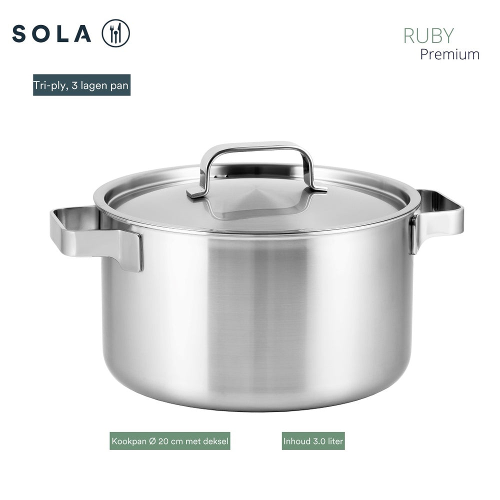 Sola Pannenset Ruby (Kookpan ø 16, 18, & 20 cm, Steelpan ø 16 cm) - Inductie geschikt - 4 Delig