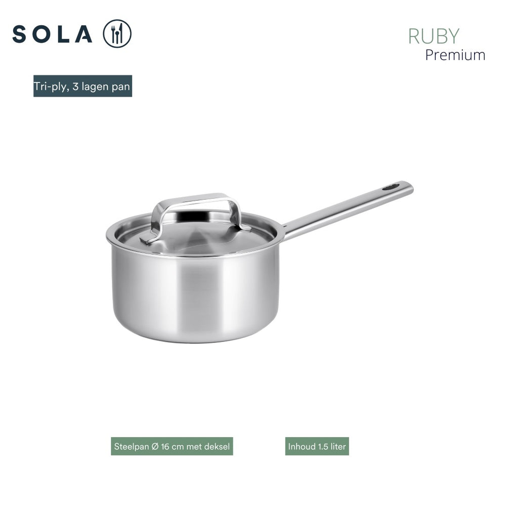 Sola Pannenset Ruby (Kookpan ø 16, 18, & 20 cm, Steelpan ø 16 cm) - Inductie geschikt - 4 Delig