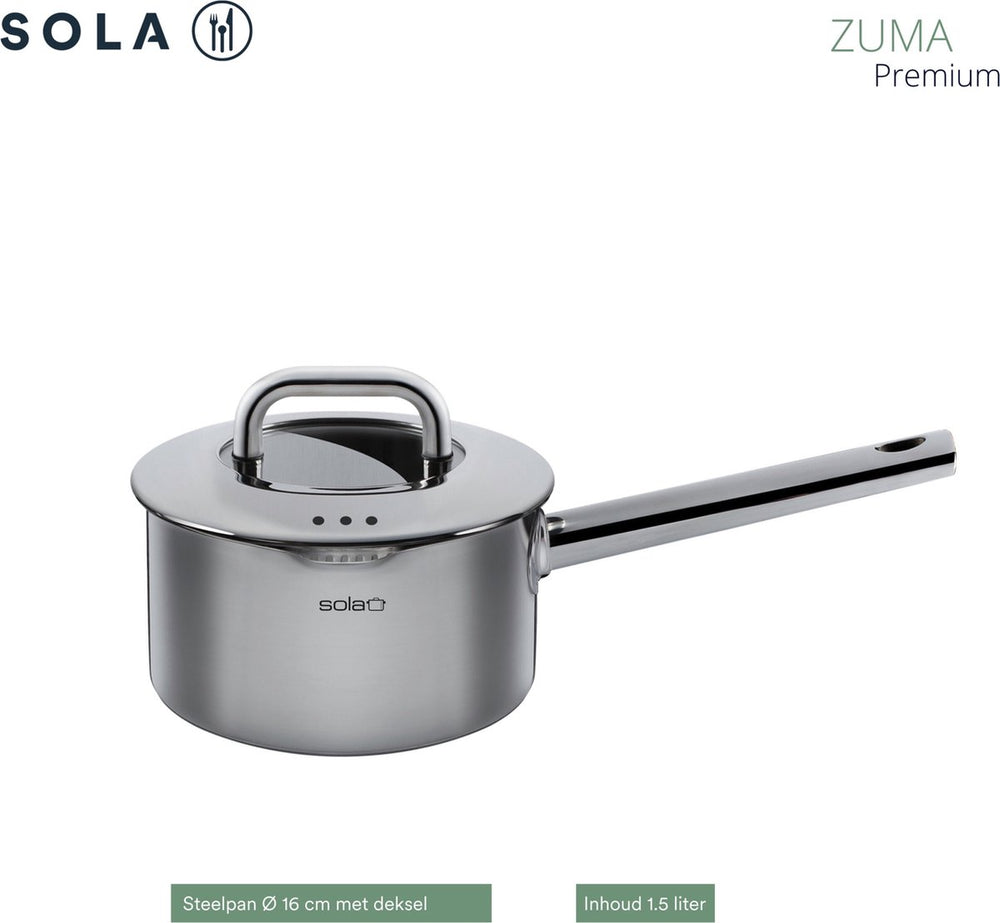 Sola Pannenset Zuma (Kookpan ø 16, 18, 20, 24 & Steelpan ø 16 cm) 5-delig