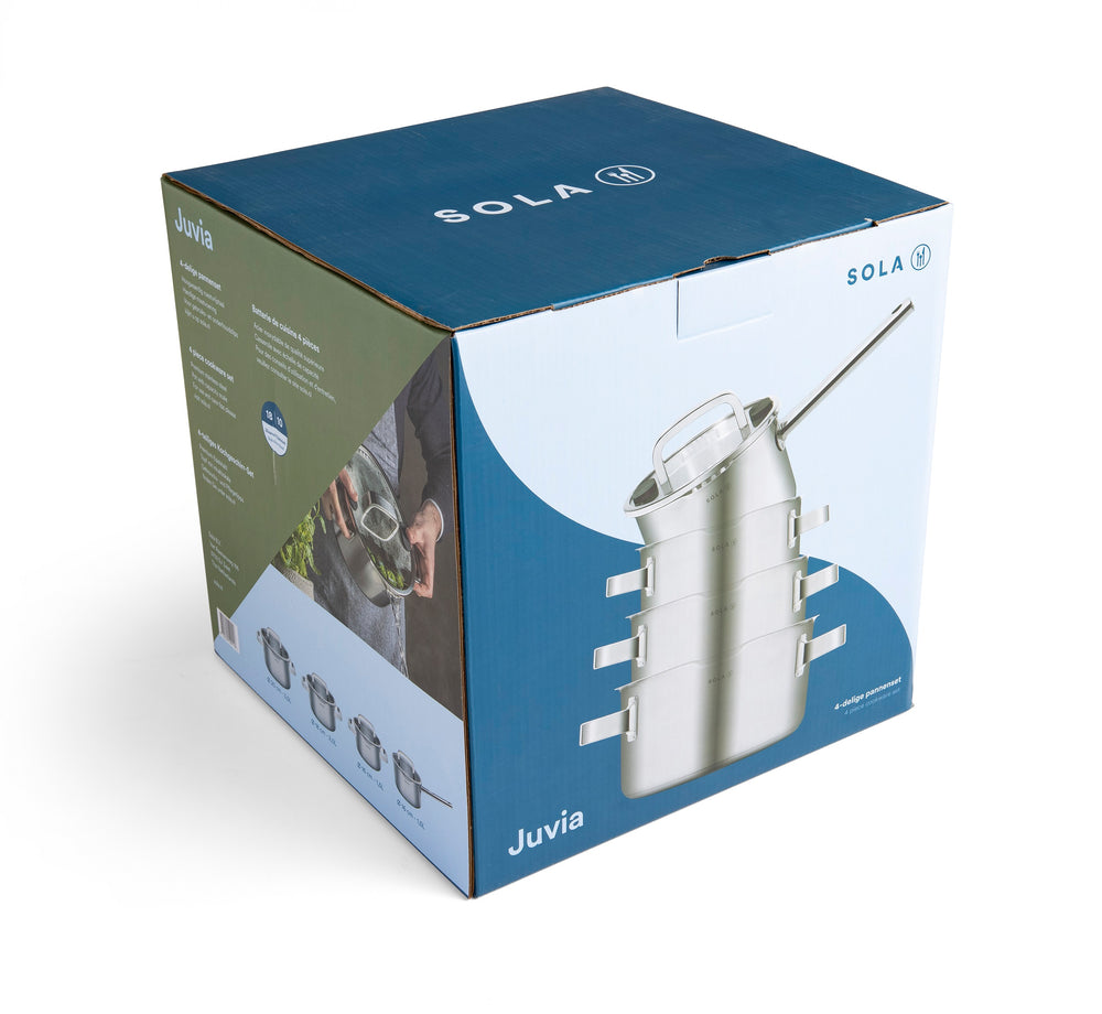 Sola Pannenset Juvia - RVS - Kookpan ø 16, 18, 20 cm & Steelpan ø 16 cm -  Inductie & Downdraft geschikt - 4 Delig