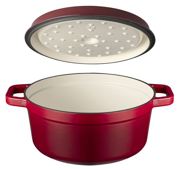 Sola Braadpan met deksel Gietijzer - Rood - ø 24 cm / 3.2 Liter - Geëmailleerd