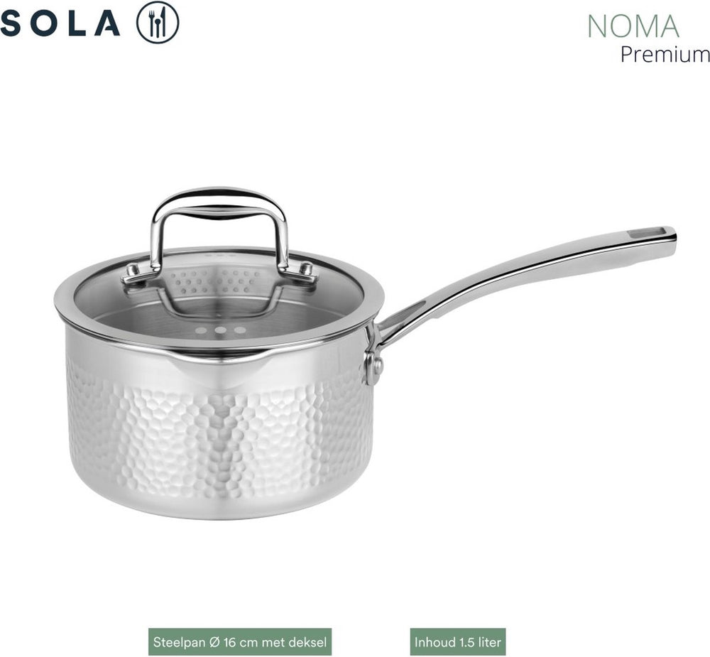 Sola Pannenset Noma (Kookpan ø 16, 18, 20 & 24 cm, Steelpan ø 16 cm) - Tri-ply - 5-delig