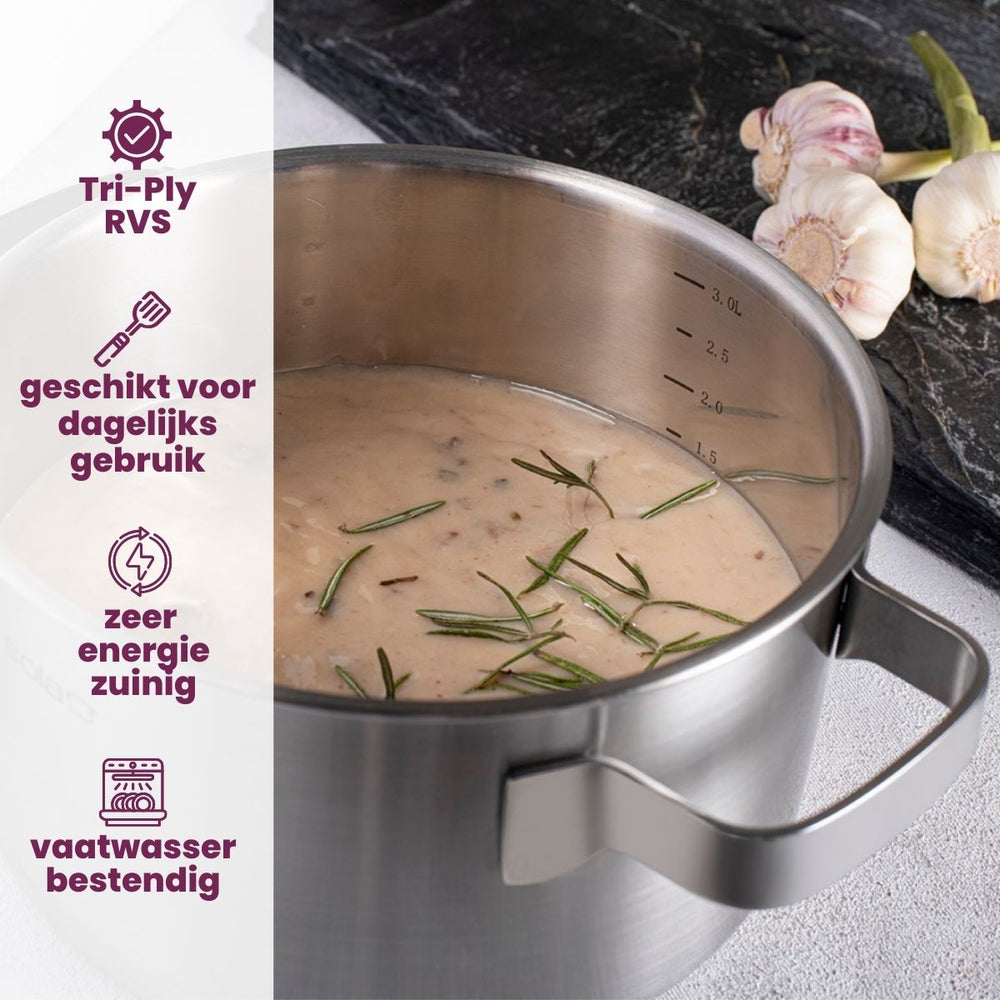 Sola Pannenset Ruby 7 Delig - Kookpan ø 16, 18, 20 en 24 cm en steelpan ø 16 cm & BEKA Koekenpannen Pro Induc ø 24 & 28 cm