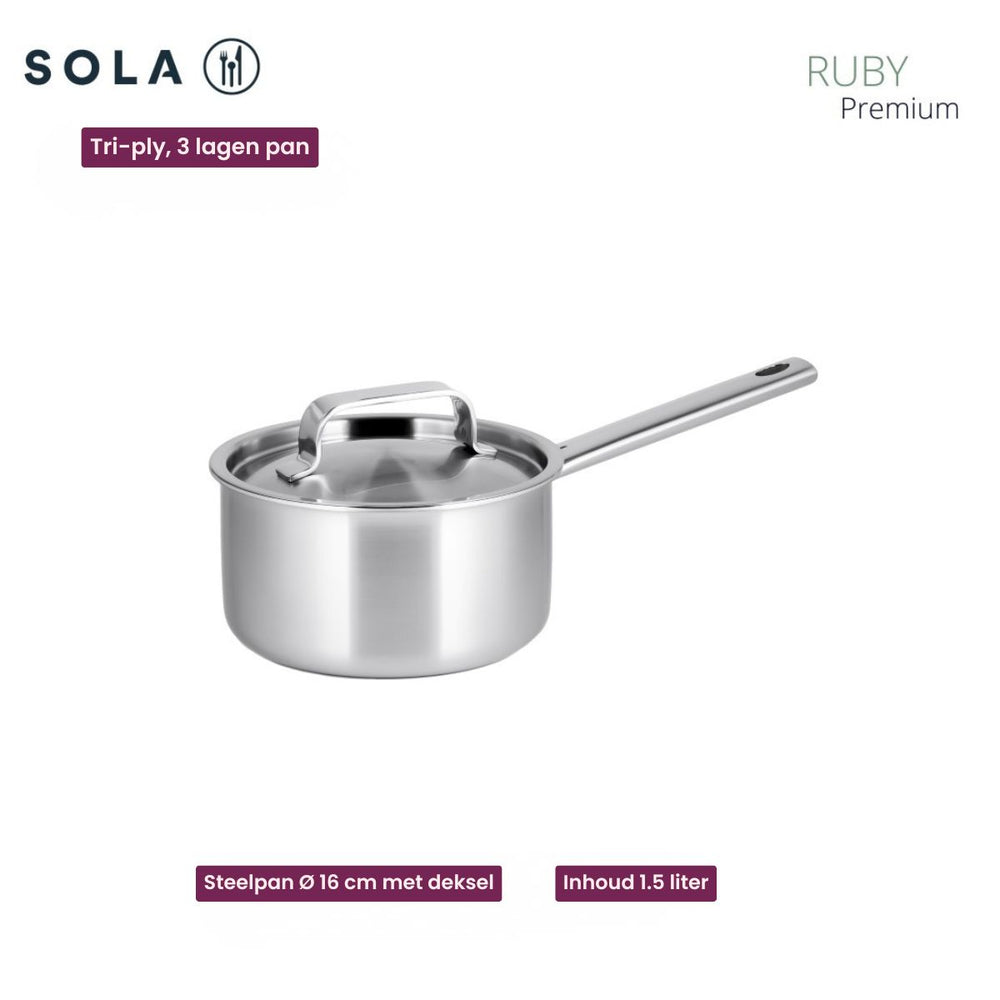 Sola Pannenset Ruby 7 Delig - Kookpan ø 16, 18, 20 en 24 cm en steelpan ø 16 cm & BEKA Koekenpannen Pro Induc ø 24 & 28 cm