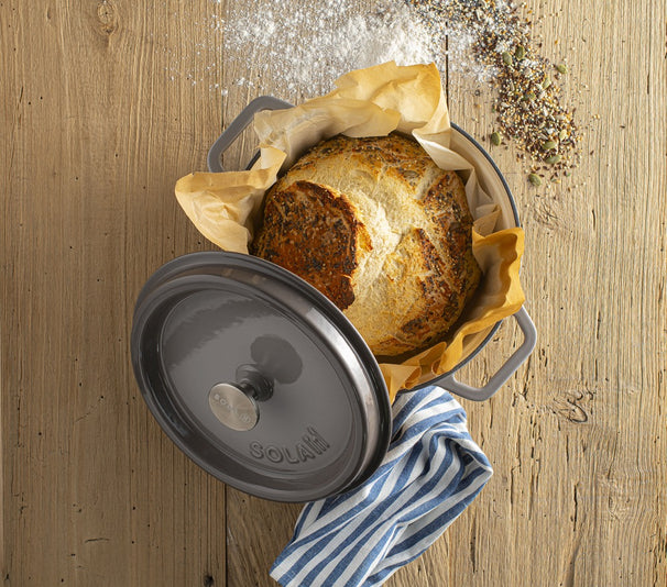 Sola Braadpan met deksel Gietijzer - Grijs - ø 24 cm / 3.2 Liter - Geëmailleerd