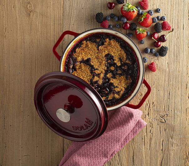 Sola Braadpan met deksel Gietijzer - Rood - ø 24 cm / 3.2 Liter - Geëmailleerd