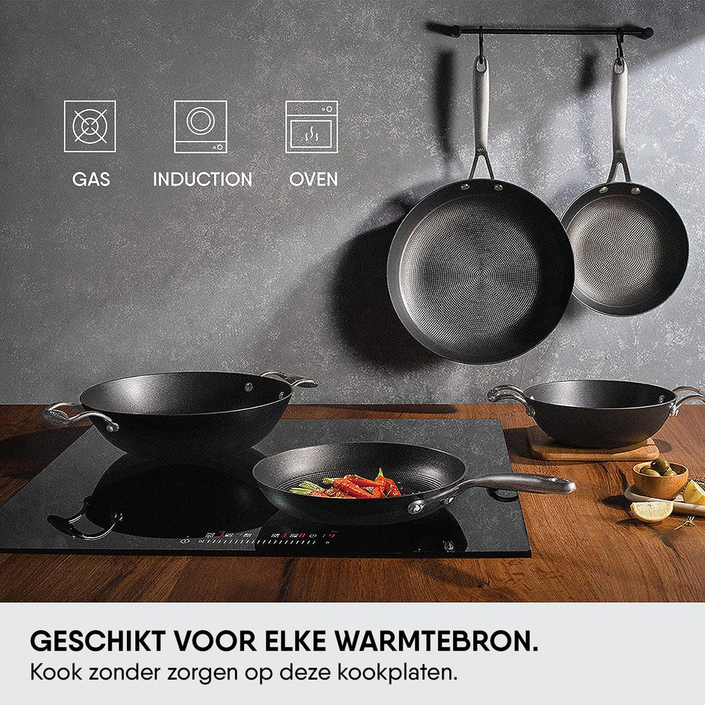 Stahl Cookware Poêle wok Fonte Légère - 24 cm - Convient également à l'induction