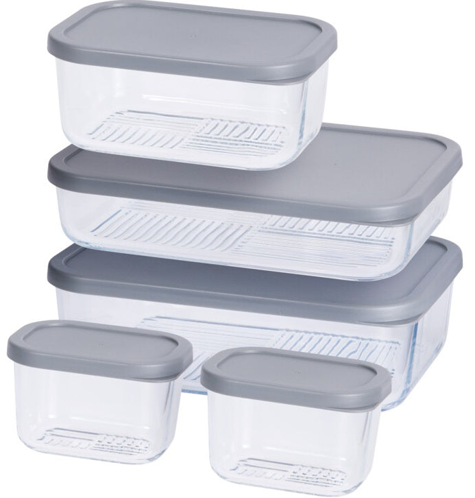 Cookinglife Vershoudbakjes - Glas - Grijs - 5 Stuks