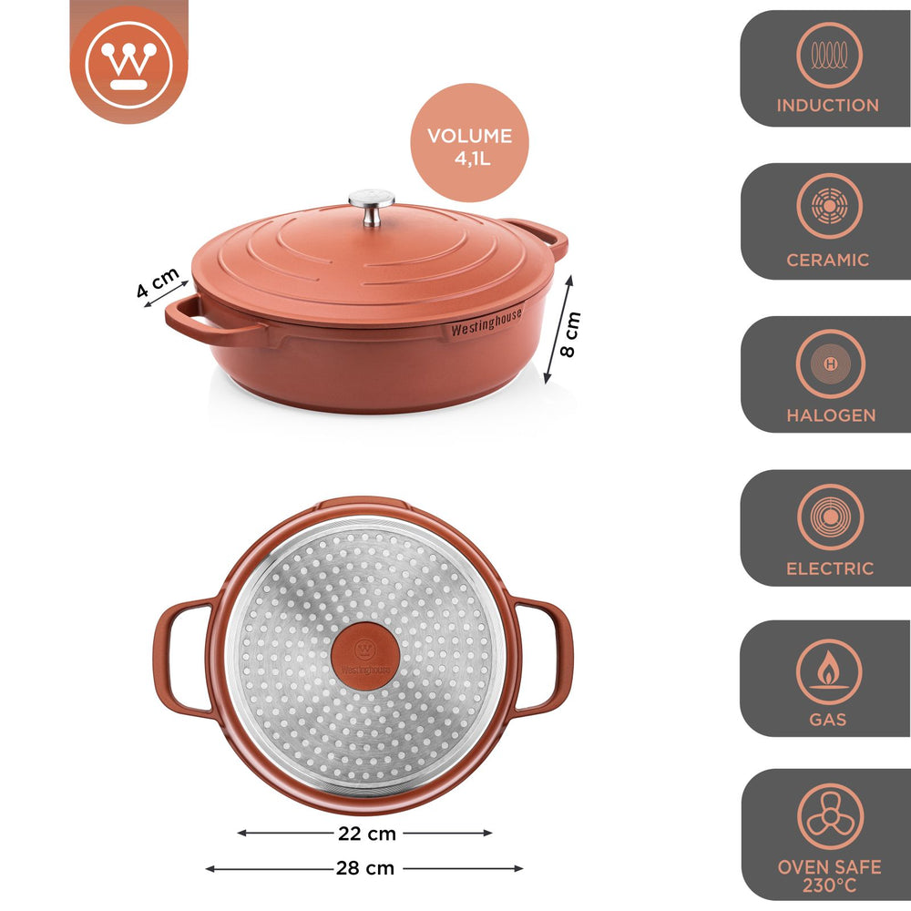 Westinghouse Skillet Performance - Rebel Red - ø 28 cm / 4,1 litres - revêtement antiadhésif standard