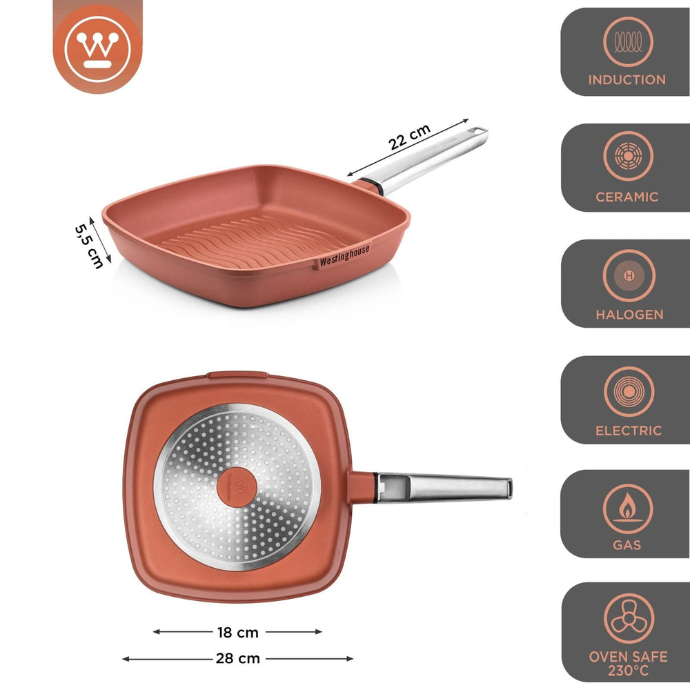 Westinghouse Grill Pan Performance - Rebel Red - 28 x 28 cm - revêtement antiadhésif standard