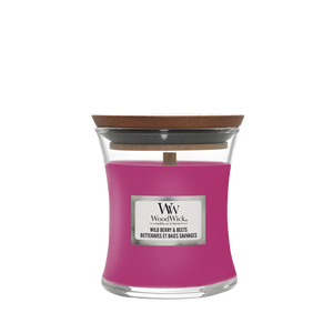 WoodWick Geurkaars Mini Wild Berry & Beets - 8 cm / ø 7 cm - Geurkaars in Glas - Houten Lont