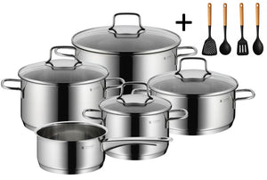 WMF Pannenset Astoria 5-Delig Inclusief GRATIS Cookinglife Kookgerei set - Kookpan ø 16, 20, 24 en 28 cm en Steelpan ø 14 cm