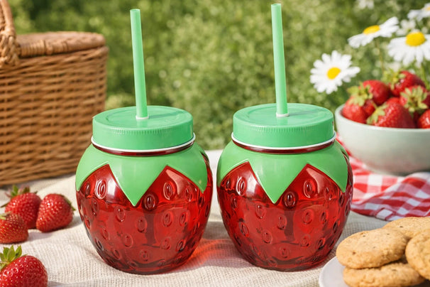 Cookinglife Waterglazen Aardbei 2 Stuks - Cocktailglazen met Rietjes