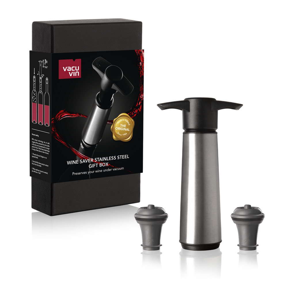Vacu Vin Wijnpomp met 2 wijnstoppers - Wine Saver RVS - Zilver