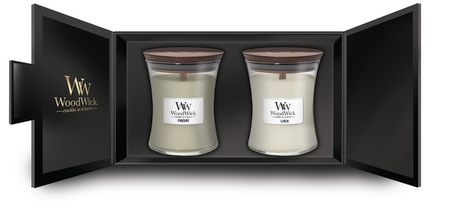 WoodWick Giftset Geurkaars Medium Fireside & Linen - 2 Stuks