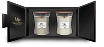 Ensemble cadeau WoodWick Bougie parfumée moyenne Fireside & Linen - 2 pièces