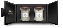 WoodWick Giftset Geurkaars Medium Fireside & Linen - 2 Stuks - Geurkaars in Glas - Houten Lont