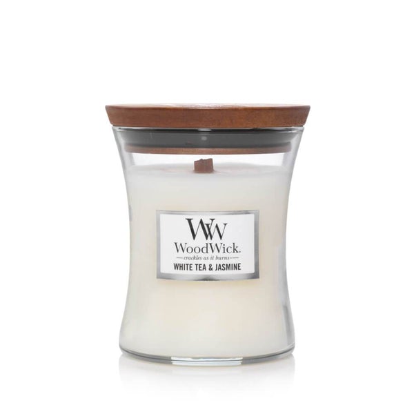 Bougie Parfumée WoodWick Medium Thé Blanc &amp; Jasmin - 11 cm / ø 10 cm