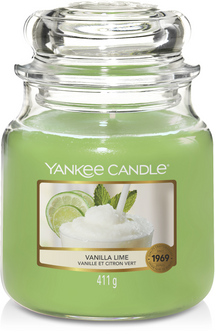 Yankee Candle Bougie Parfumée Medium Vanille Citron Vert - 13 cm / ø 11 cm