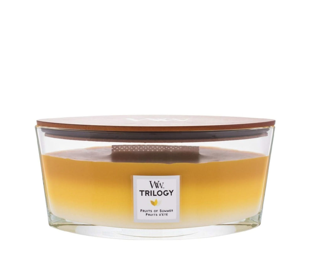 Bougie parfumée WoodWick Ellipse Trilogy Fruits d'été - 9 cm / 19 cm