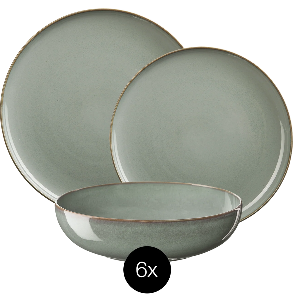 ASA Selection Serviesset Saisons - Eucalyptus - 18 delig / 6 personen - 6 dinerborden, 6 kommen en 6 ontbijtborden