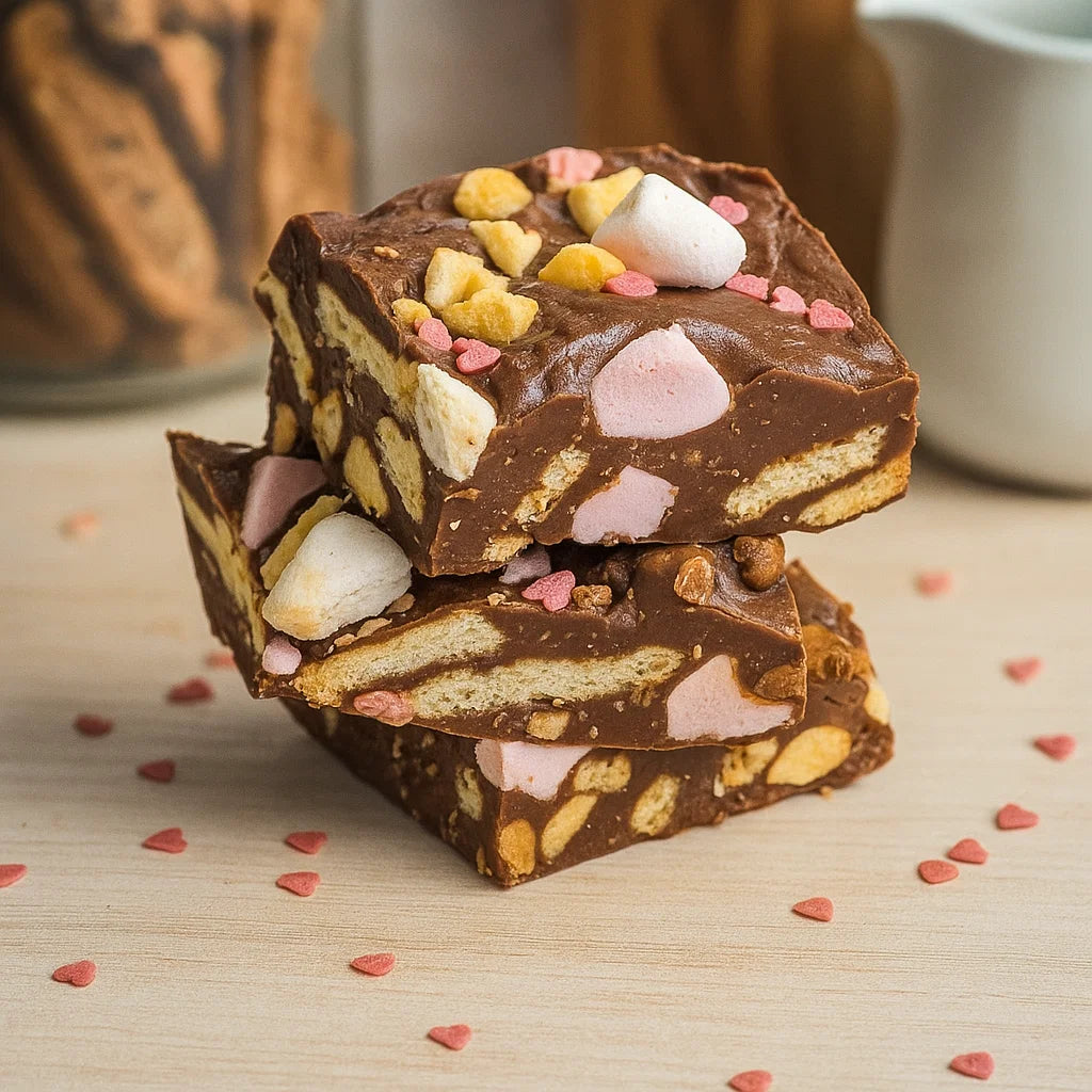Een heerlijke fudge met biscuitjes, noten en marshmallows!