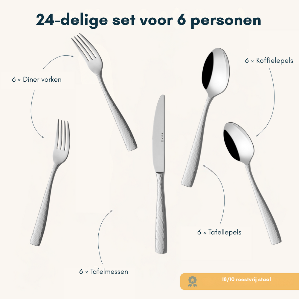 Sola Bestekset Aura - 18/10 RVS  - 24 delig / 6 personen