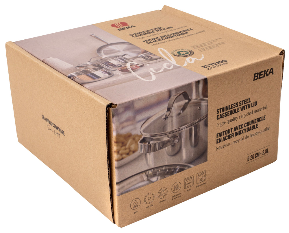Beka Kookpan met glazen deksel - Cicla - RVS - ø 20 cm - 2.8 Liter - geschikt voor alle warmtebronnen