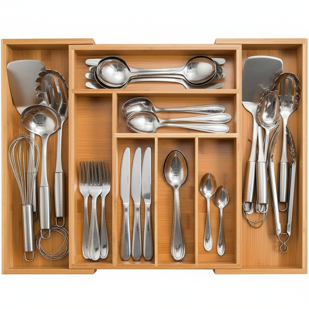 Cookinglife Bestekbak - Bamboe - uitschuifbaar - 28x34x5cm of 45x34x5cm