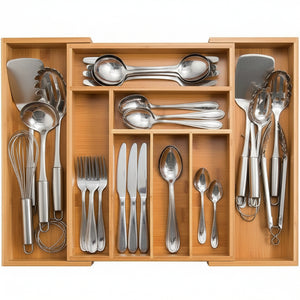 Cookinglife Bestekbak - Bamboe - uitschuifbaar - 28x34x5cm of 45x34x5cm