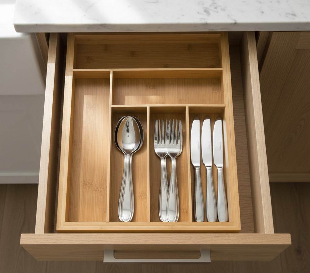 Cookinglife Bestekbak - Bamboe - uitschuifbaar - 28x34x5cm of 45x34x5cm