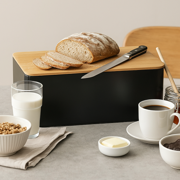 Cookinglife Broodtrommel met Plank - Mat Zwart