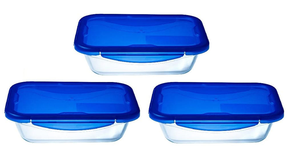 Récipients alimentaires Pyrex - avec couvercle - Cook &amp; Go - bas - 800 ml - 3 pièces