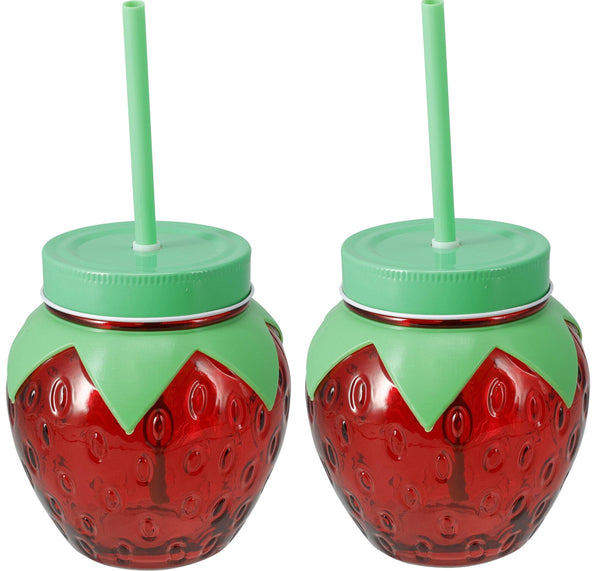 Cookinglife Waterglazen Aardbei 2 Stuks - Cocktailglazen met Rietjes